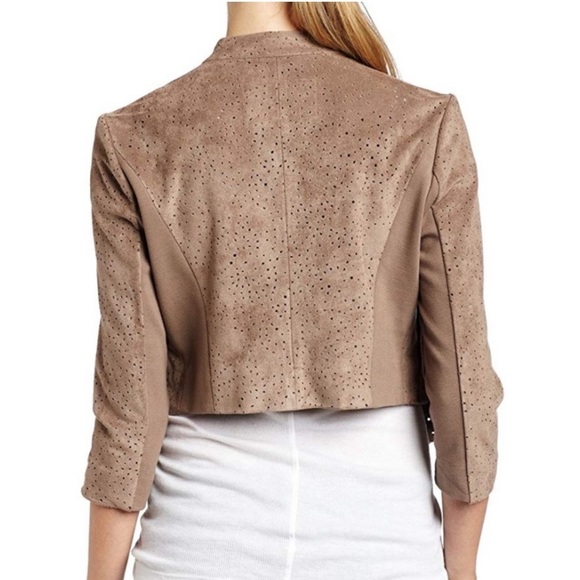 BCBGMaxAzria Brown Faux Suede Asymmetrical Crop Jacket - Picture 3 of 15